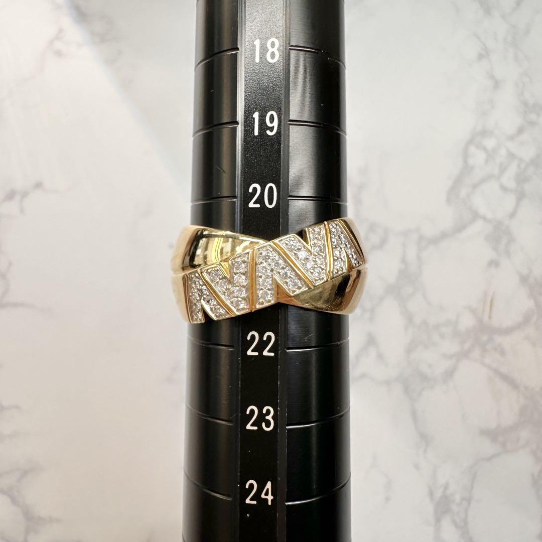 【K18YG】ダイヤモンド 0.25ct 幅広ジグザグ デザイン リング