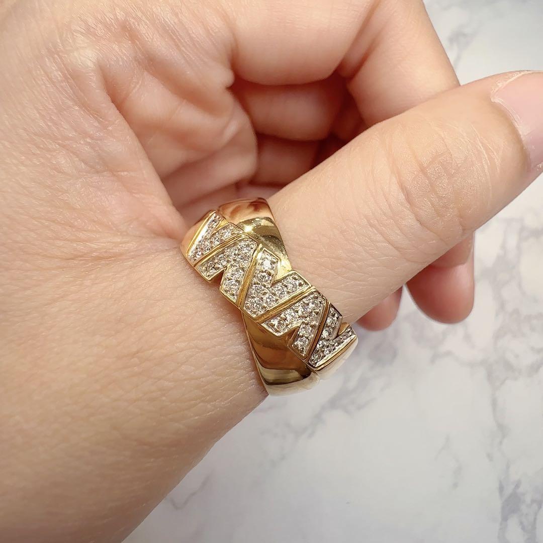 【K18YG】ダイヤモンド 0.25ct 幅広ジグザグ デザイン リング