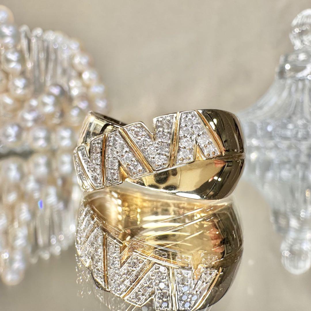 【K18YG】ダイヤモンド 0.25ct 幅広ジグザグ デザイン リング