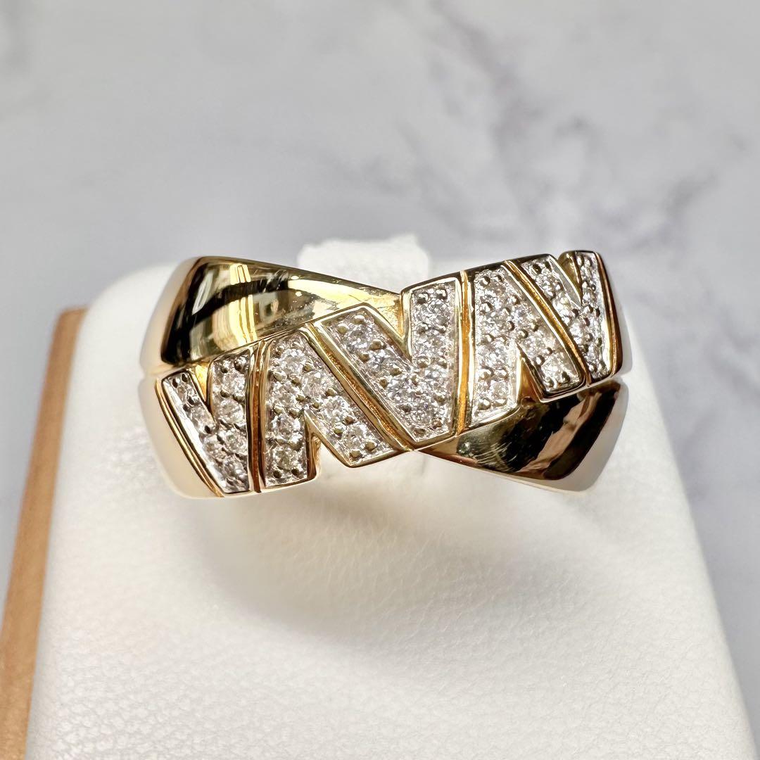 【K18YG】ダイヤモンド 0.25ct 幅広ジグザグ デザイン リング