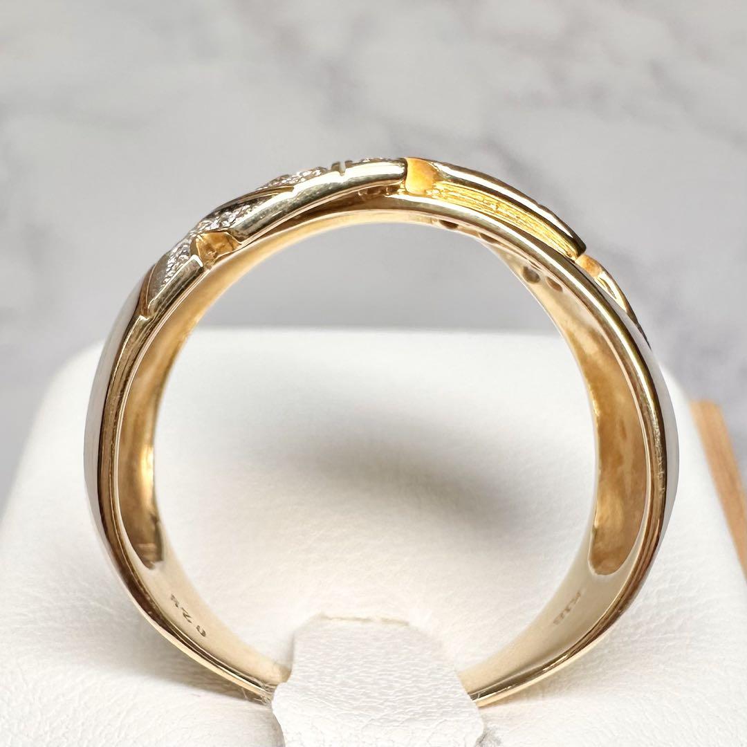 【K18YG】ダイヤモンド 0.25ct 幅広ジグザグ デザイン リング