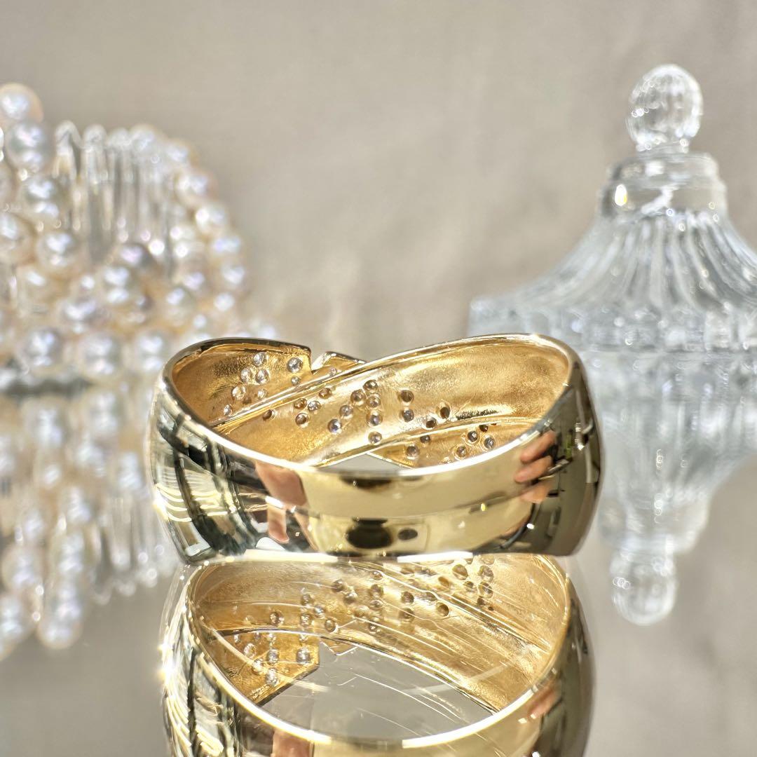 【K18YG】ダイヤモンド 0.25ct 幅広ジグザグ デザイン リング