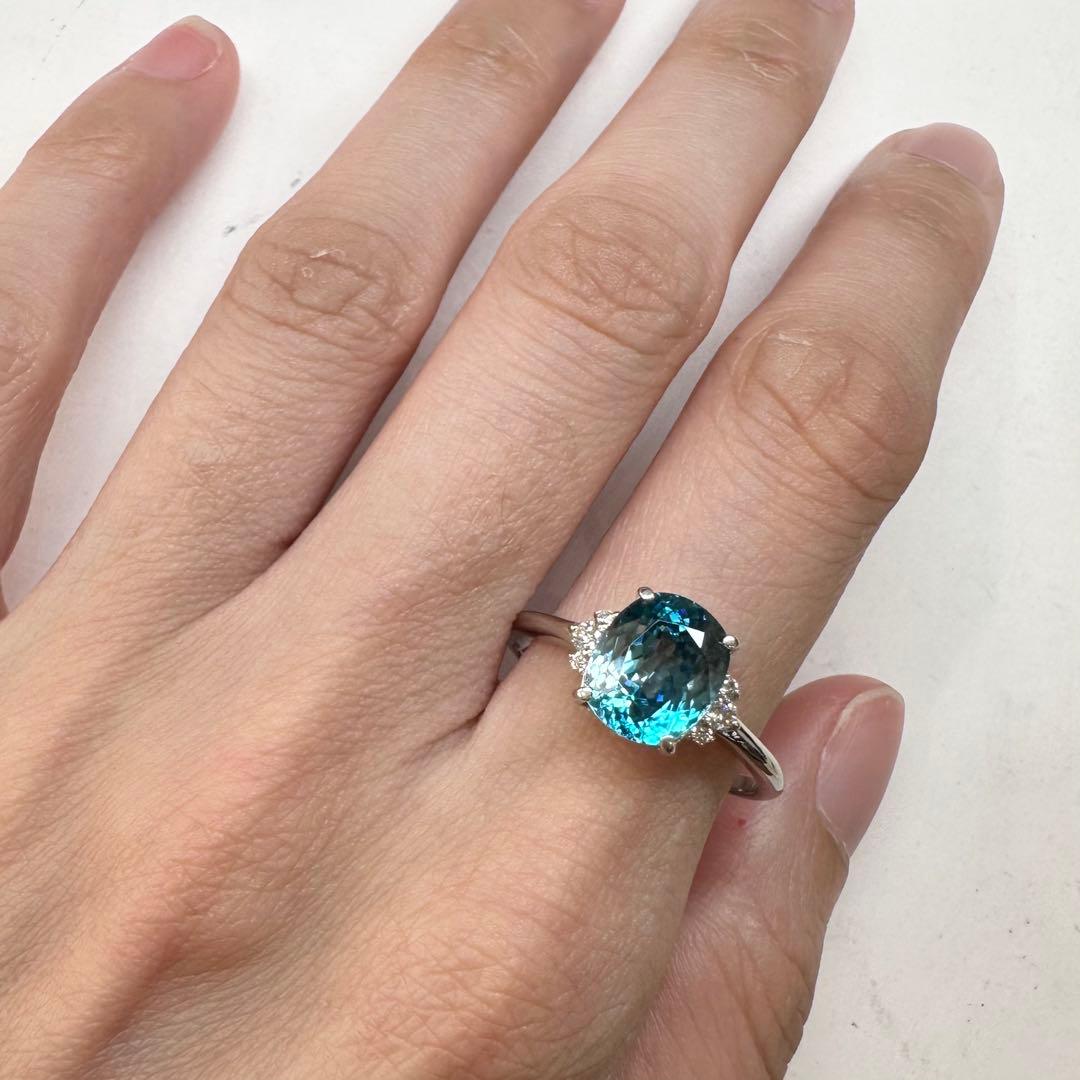 PT950 ジルコン4.0ct ダイヤモンドリング 大粒ブルージルコン プラチナ