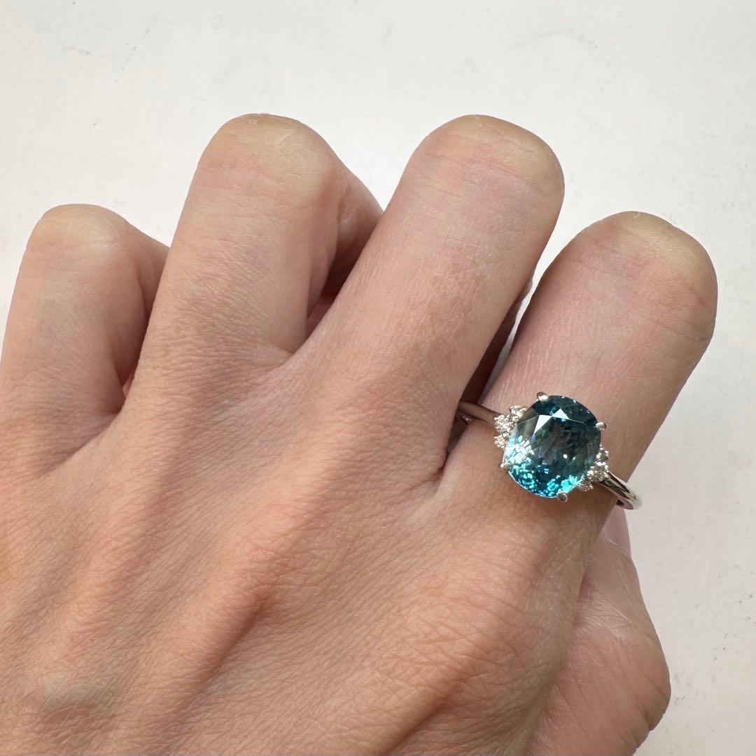 PT950 ジルコン4.0ct ダイヤモンドリング 大粒ブルージルコン プラチナ