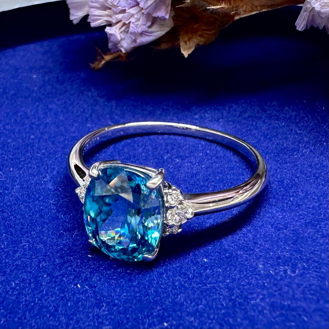 PT950 ジルコン4.0ct ダイヤモンドリング 大粒ブルージルコン プラチナ