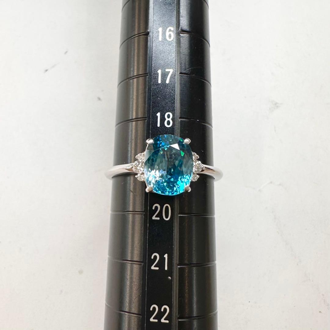 PT950 ジルコン4.0ct ダイヤモンドリング 大粒ブルージルコン プラチナ
