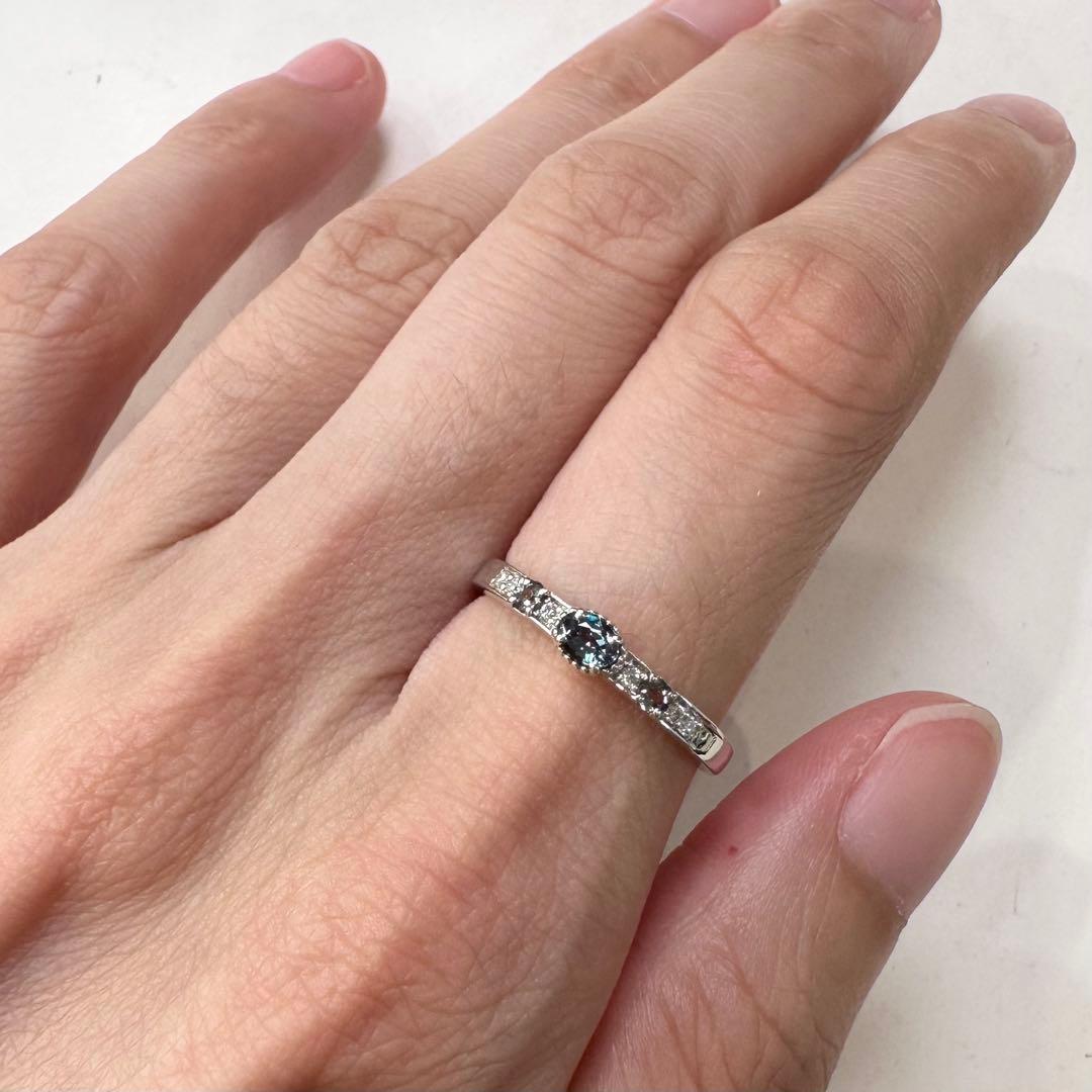 K18WG アレキサンドライト ダイヤモンド リング 0.15ct 希少石