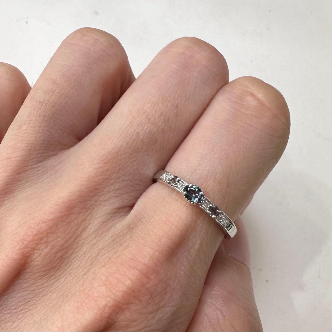 K18WG アレキサンドライト ダイヤモンド リング 0.15ct 希少石