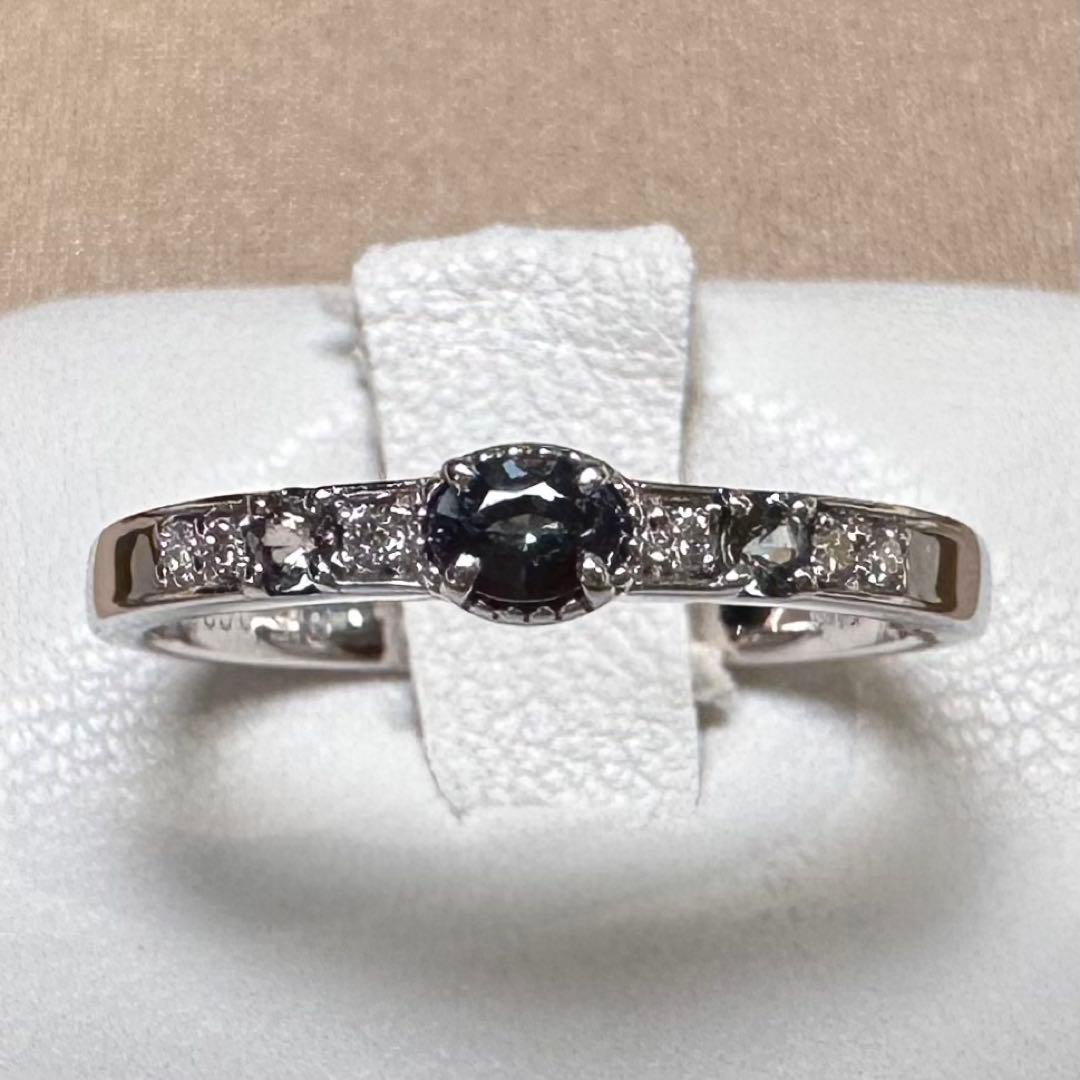 K18WG アレキサンドライト ダイヤモンド リング 0.15ct 希少石