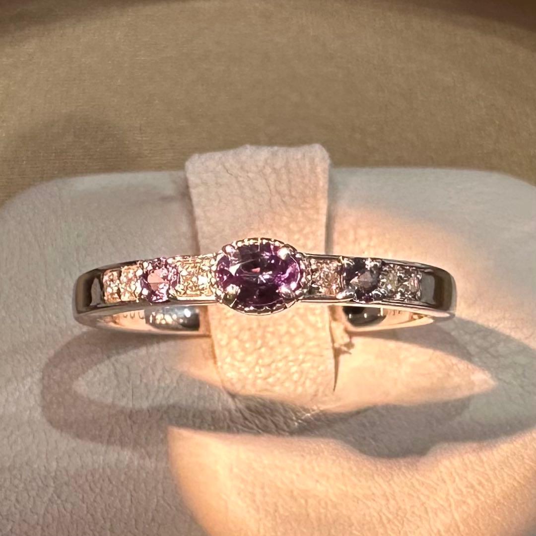 K18WG アレキサンドライト ダイヤモンド リング 0.15ct 希少石
