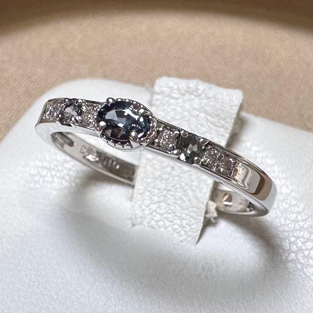 K18WG アレキサンドライト ダイヤモンド リング 0.15ct 希少石
