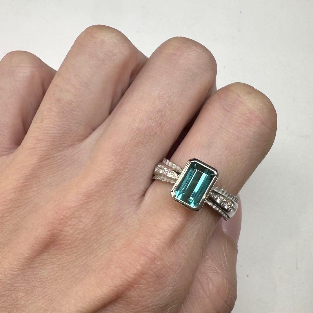 PT900 ブルーグリーントルマリン 1.45ct ダイヤモンド リング