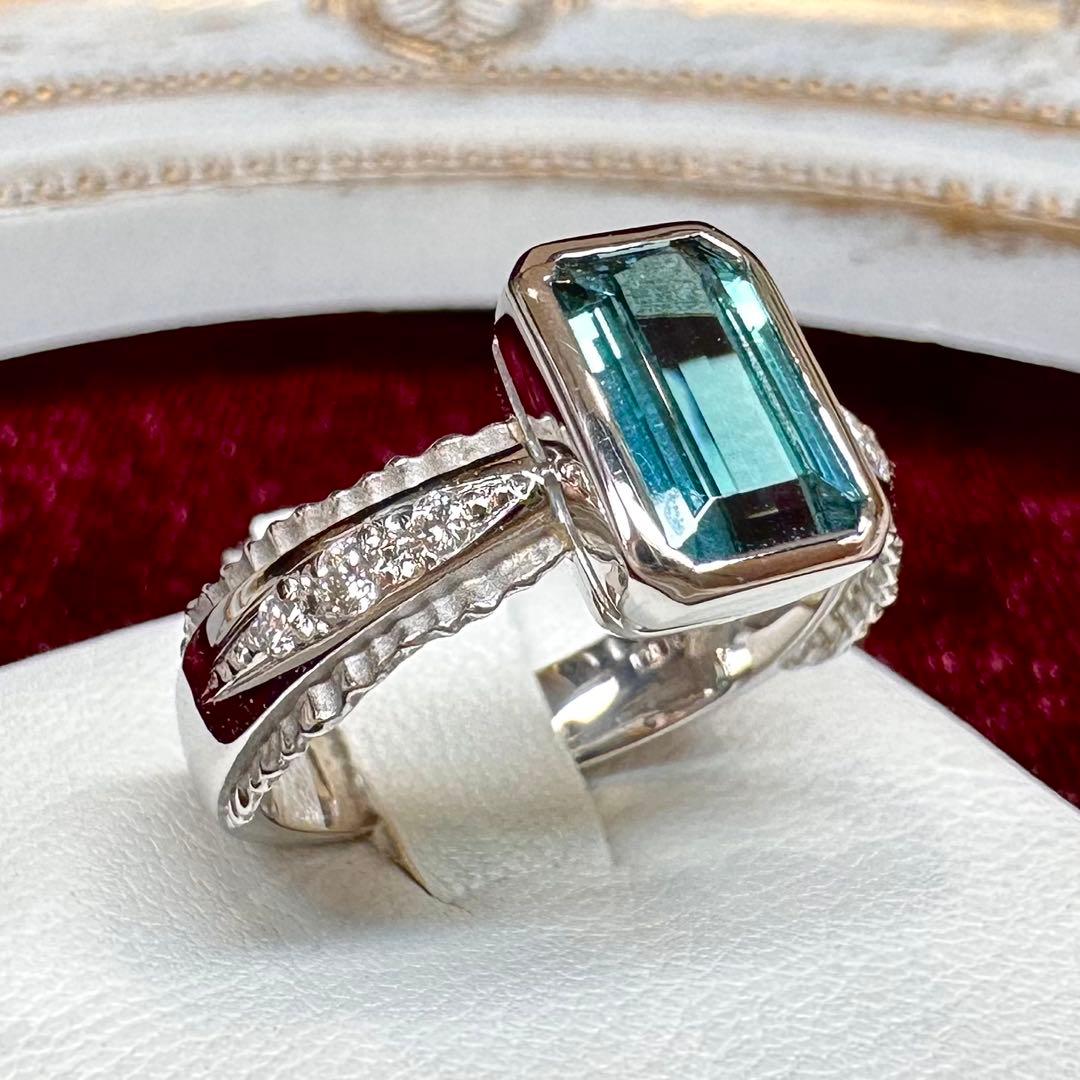 PT900 ブルーグリーントルマリン 1.45ct ダイヤモンド リング