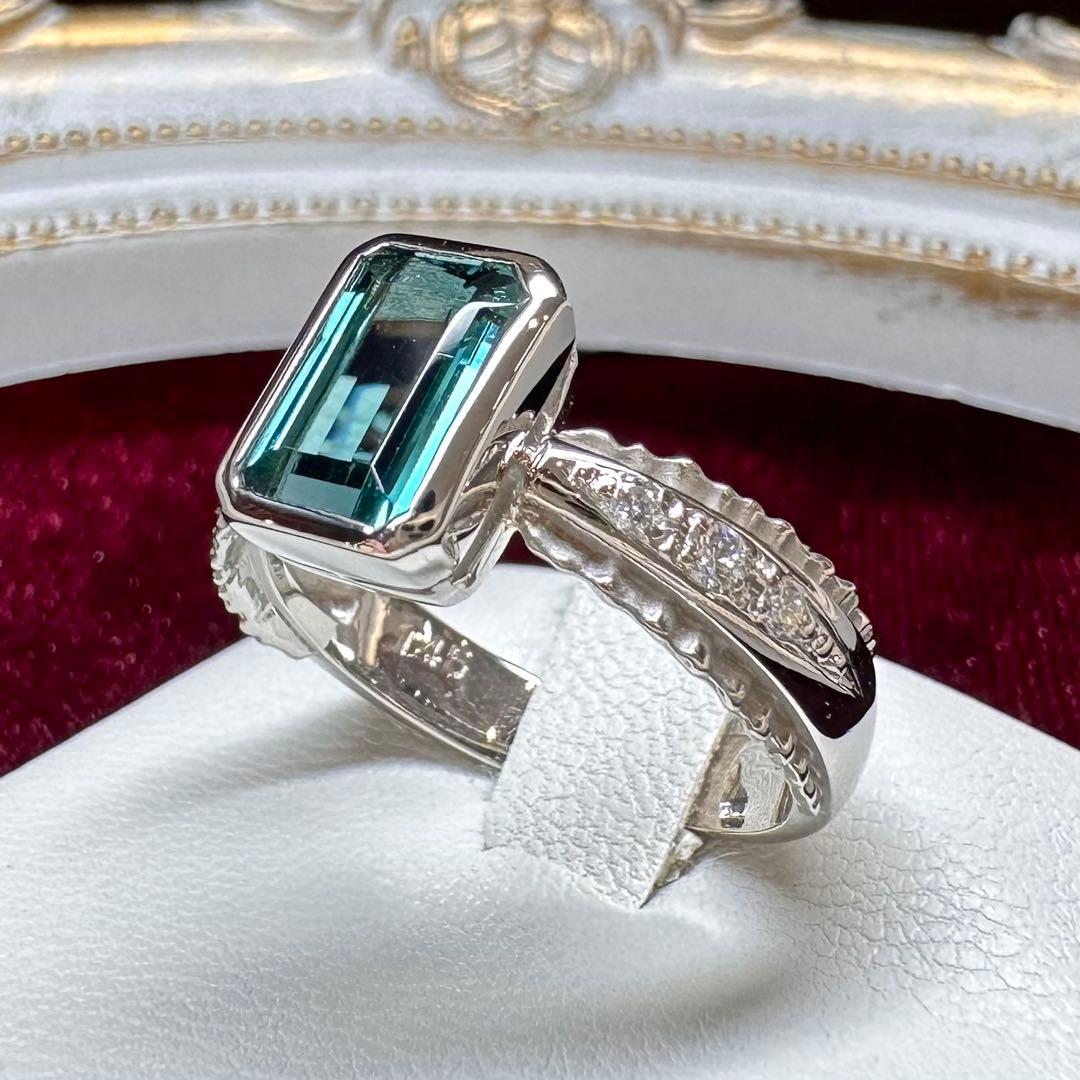 PT900 ブルーグリーントルマリン 1.45ct ダイヤモンド リング
