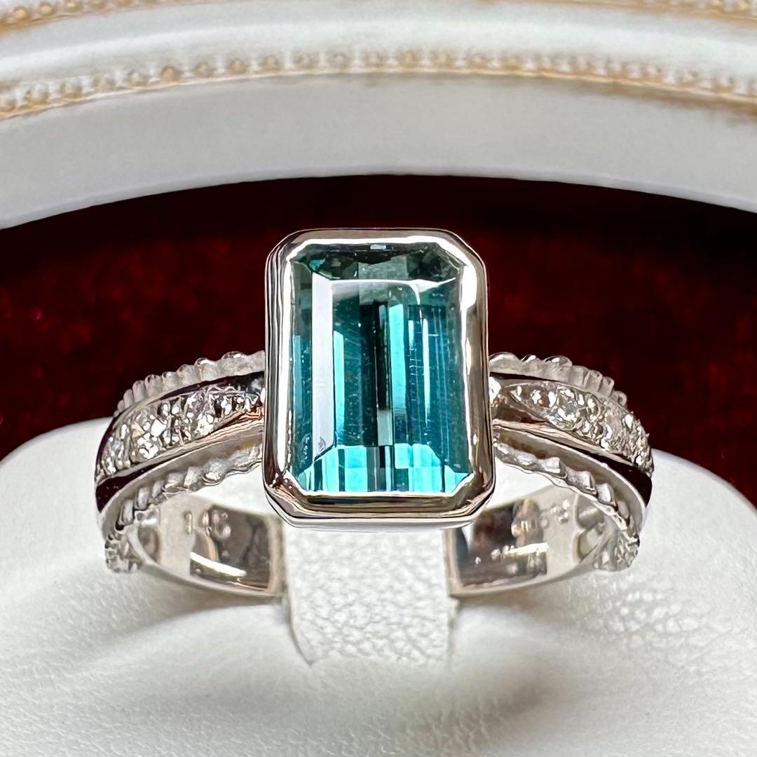 PT900 ブルーグリーントルマリン 1.45ct ダイヤモンド リング