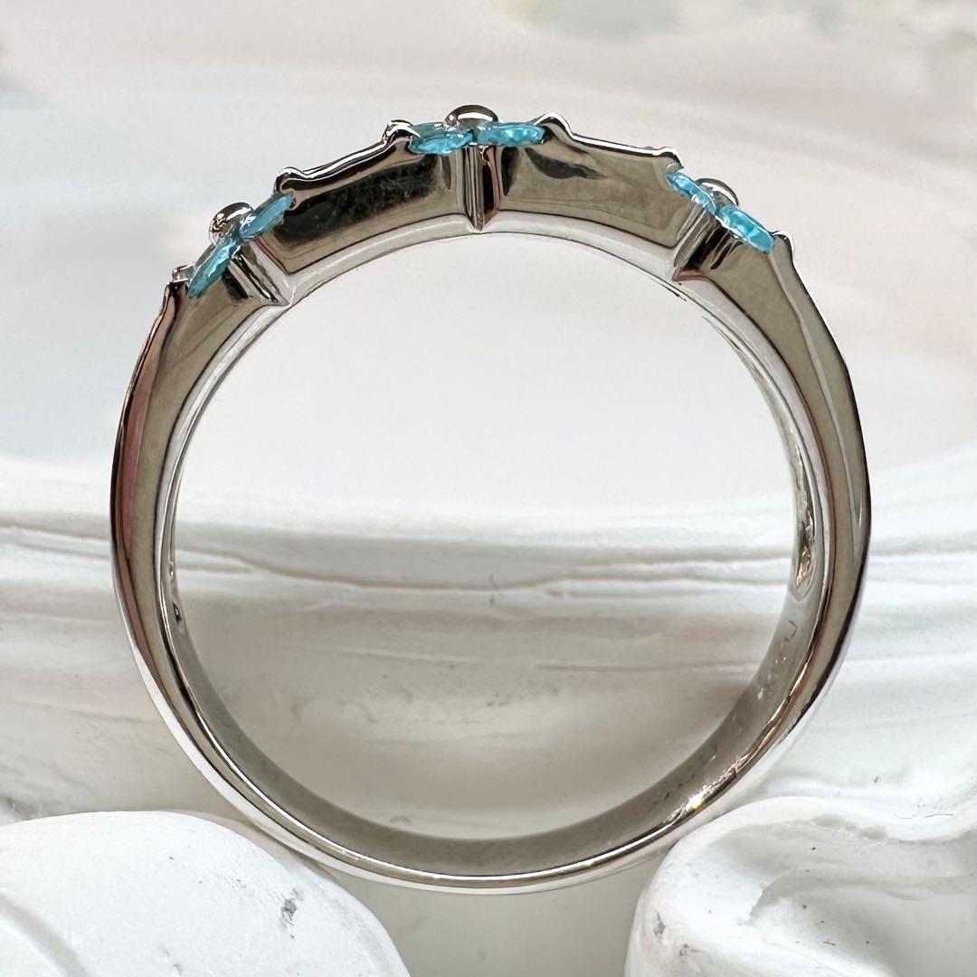 【美品】PT900 パライバトルマリン0.34ct フラワー リング