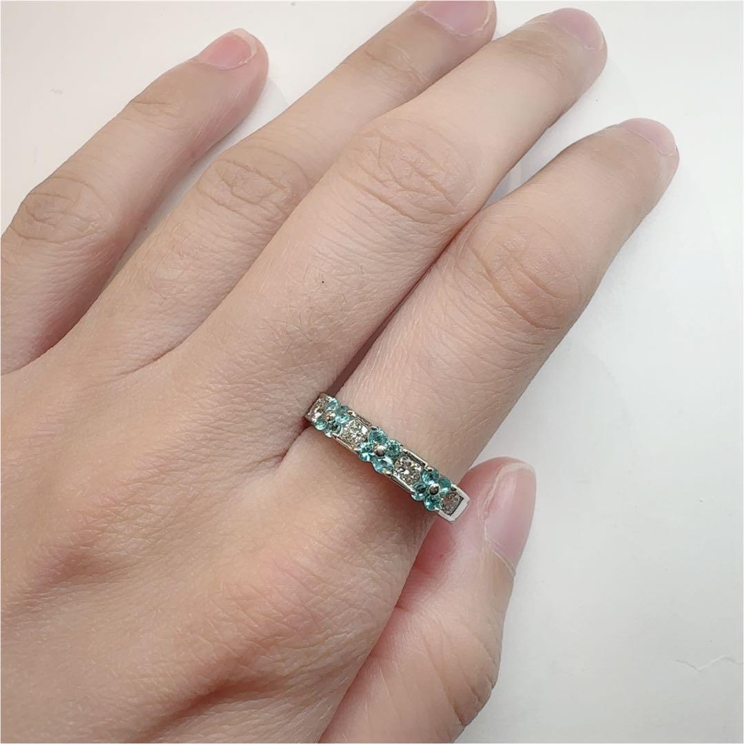 【美品】PT900 パライバトルマリン0.34ct フラワー リング
