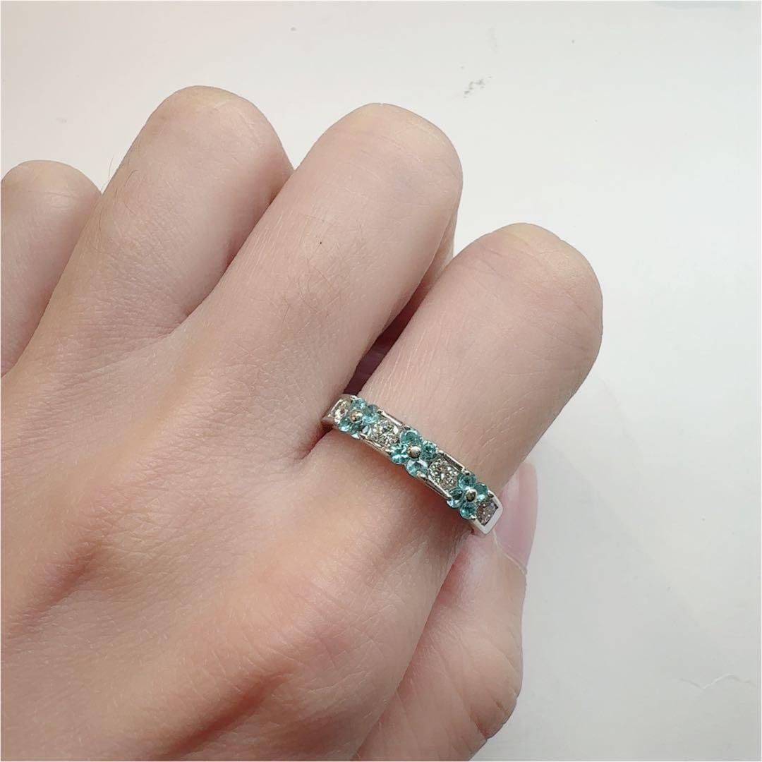 【美品】PT900 パライバトルマリン0.34ct フラワー リング
