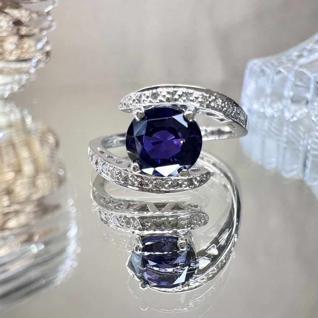 【美品】PT900 サファイア2.082ct ダイヤ0.11ct