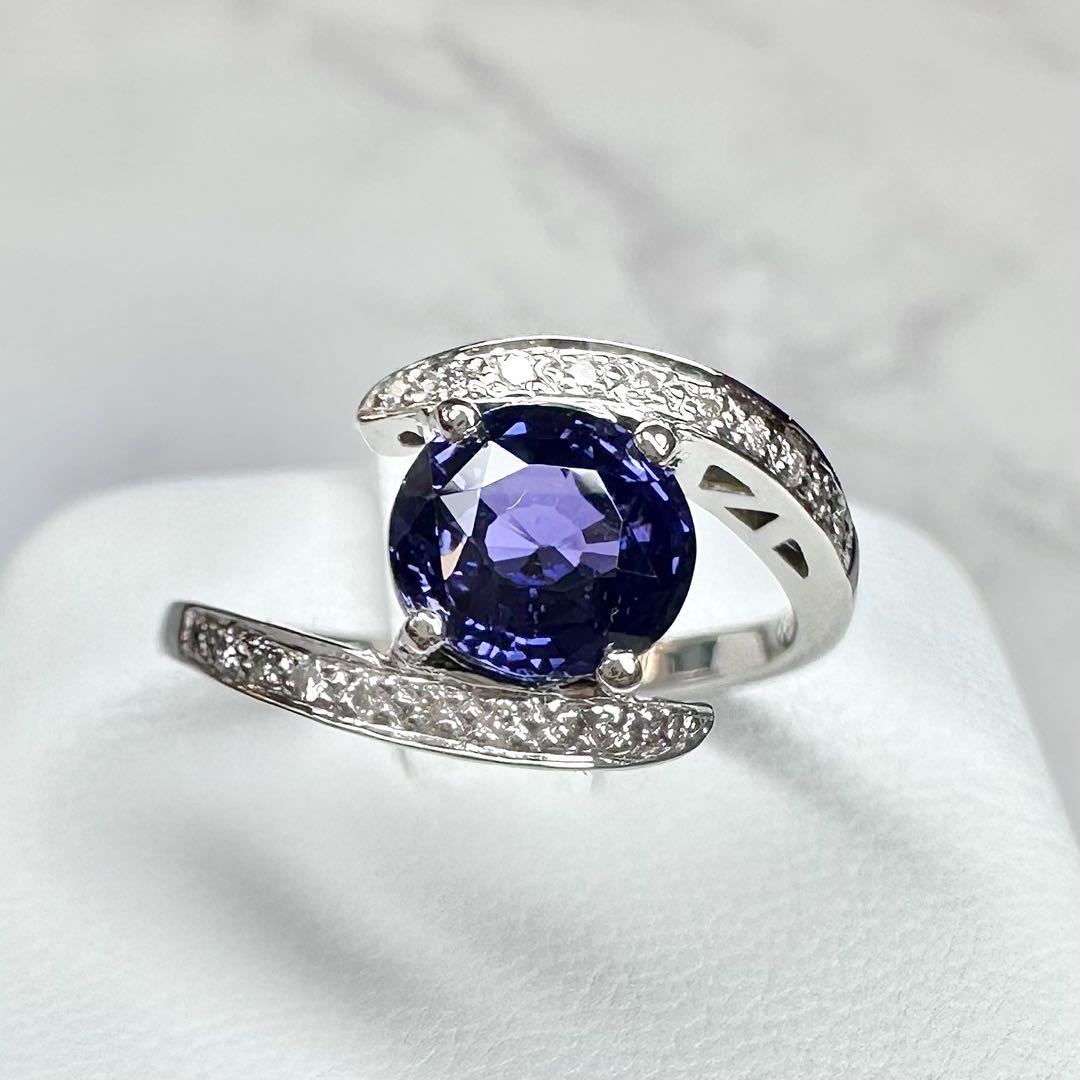 【美品】PT900 サファイア2.082ct ダイヤ0.11ct