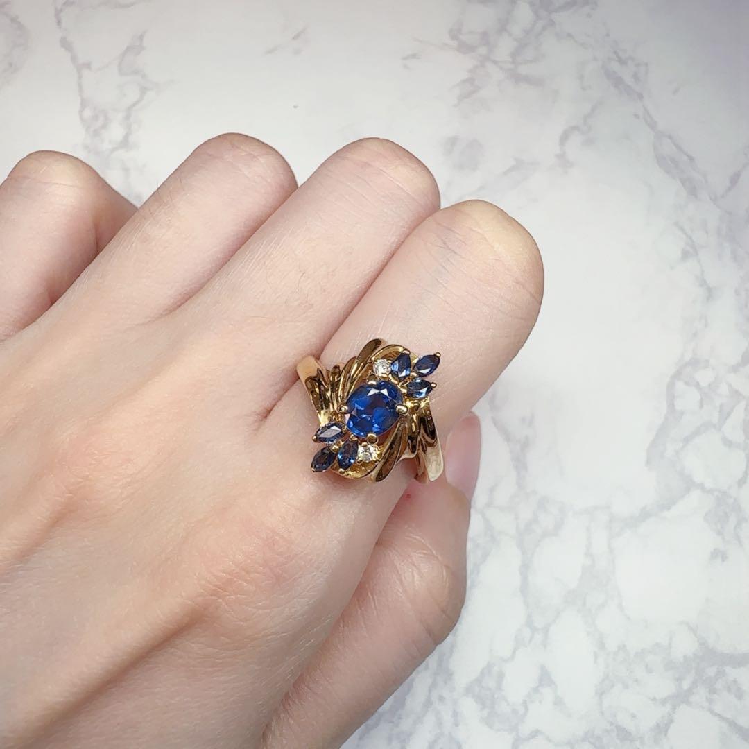 【K18YG】サファイア1.23ctリング 個性派デザイン