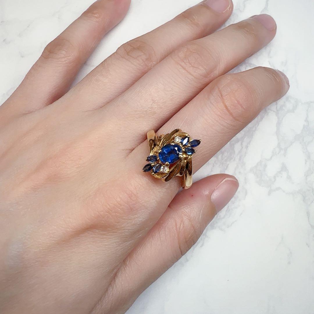 【K18YG】サファイア1.23ctリング 個性派デザイン