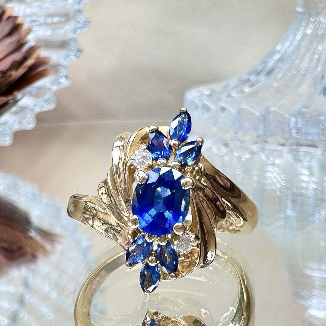 【K18YG】サファイア1.23ctリング 個性派デザイン