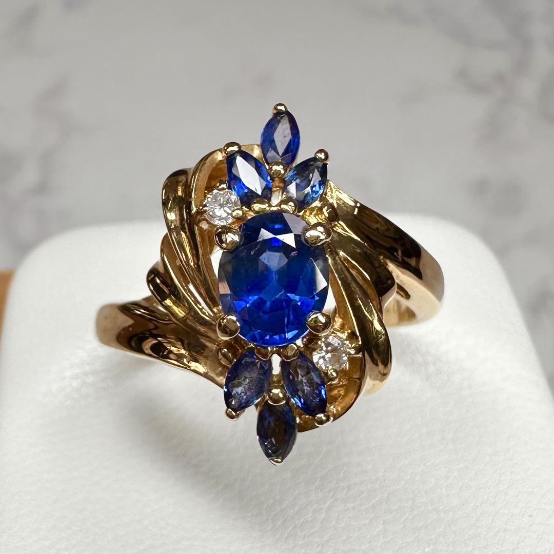 【K18YG】サファイア1.23ctリング 個性派デザイン