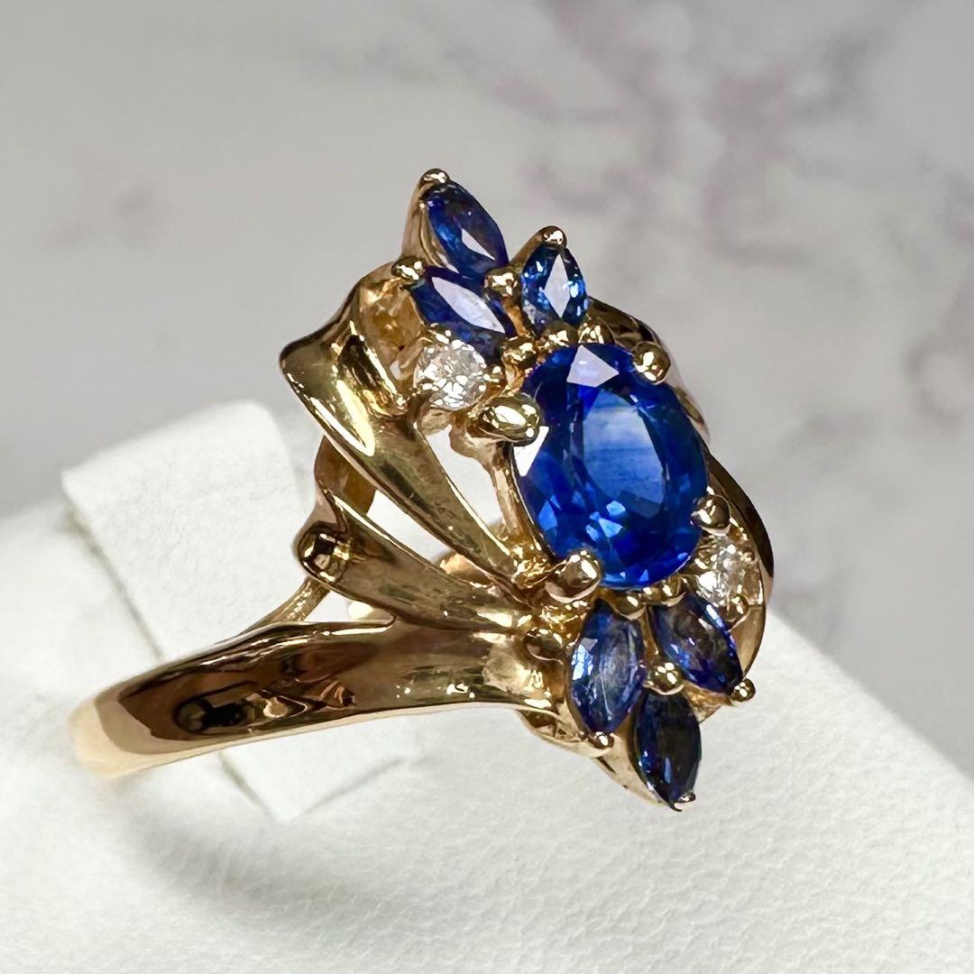 【K18YG】サファイア1.23ctリング 個性派デザイン