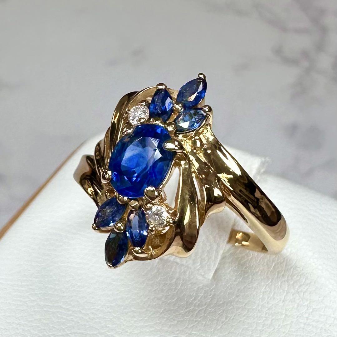 【K18YG】サファイア1.23ctリング 個性派デザイン