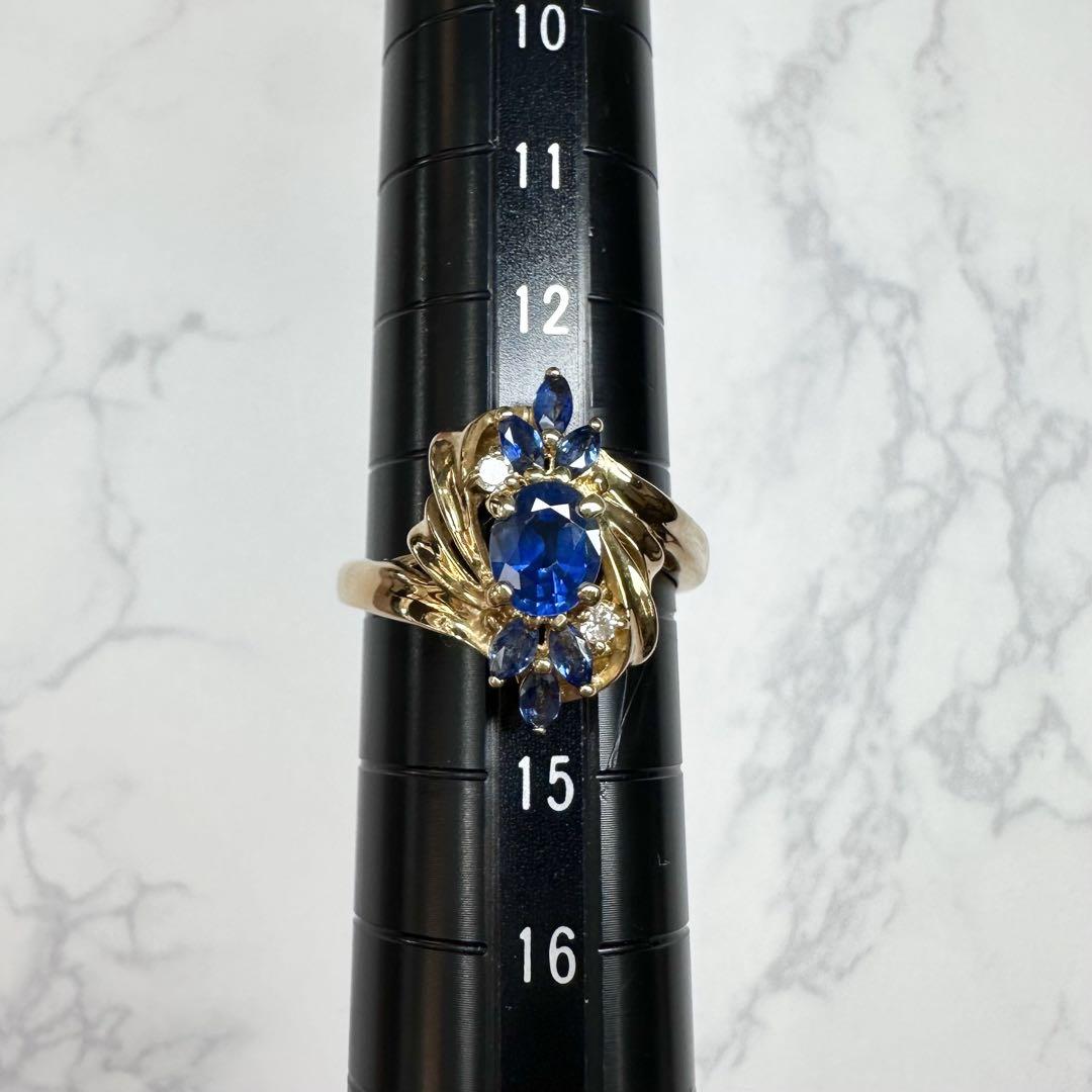 【K18YG】サファイア1.23ctリング 個性派デザイン