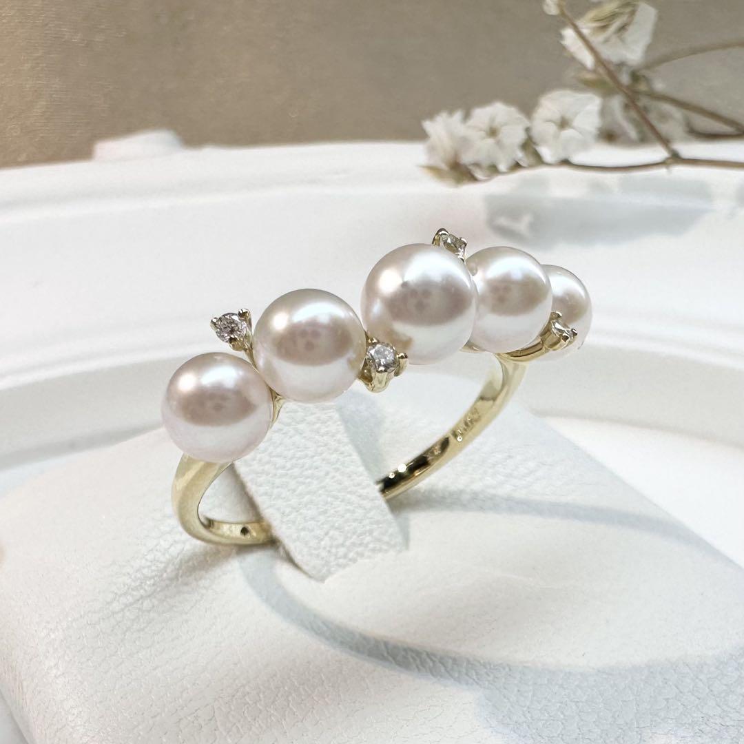 【K18】アコヤ真珠リング 4.5mm ダイヤモンド付 新品