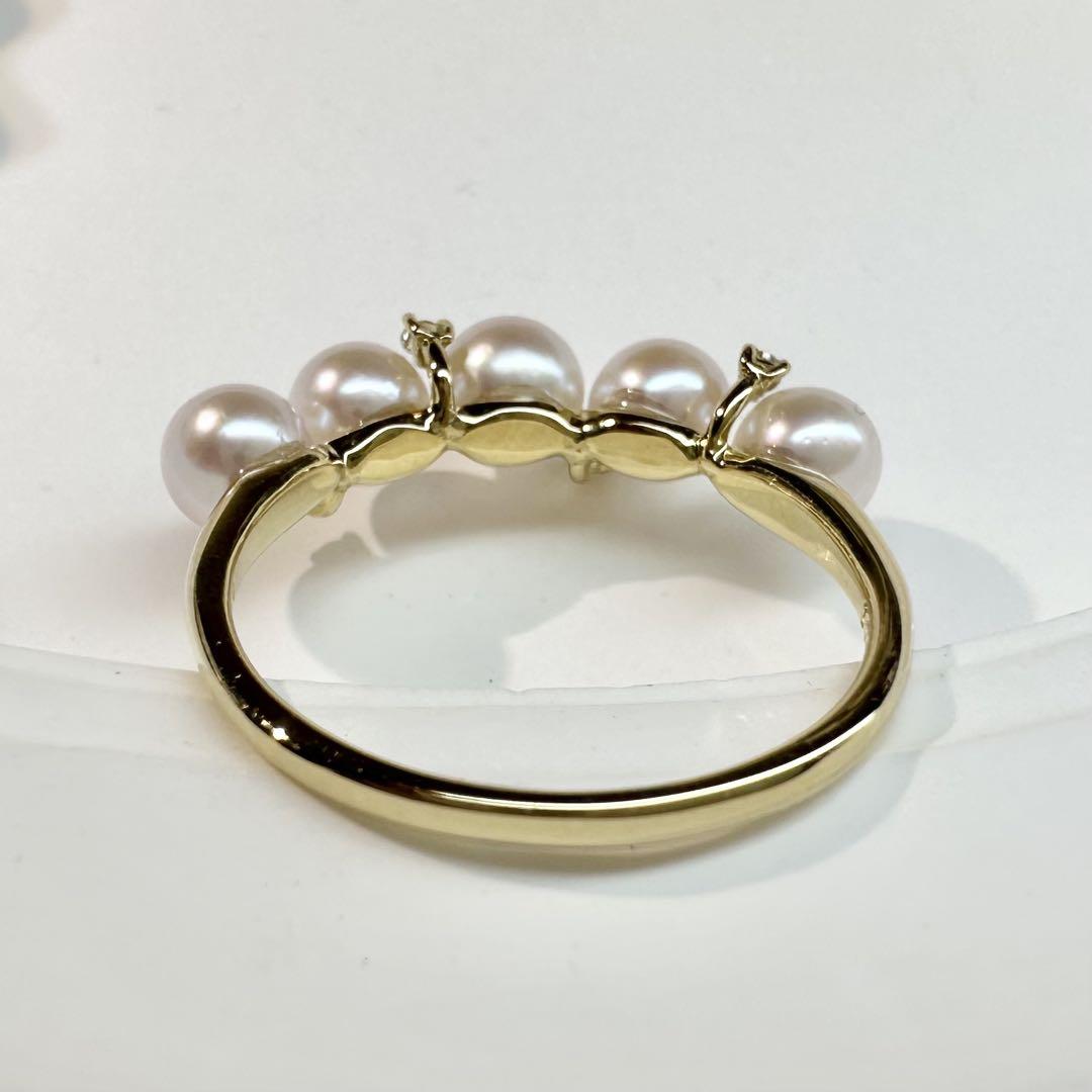 【K18】アコヤ真珠リング 4.5mm ダイヤモンド付 新品