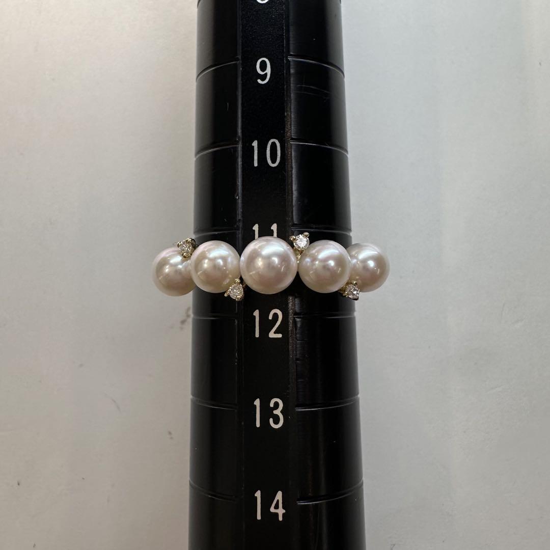 【K18】アコヤ真珠リング 4.5mm ダイヤモンド付 新品