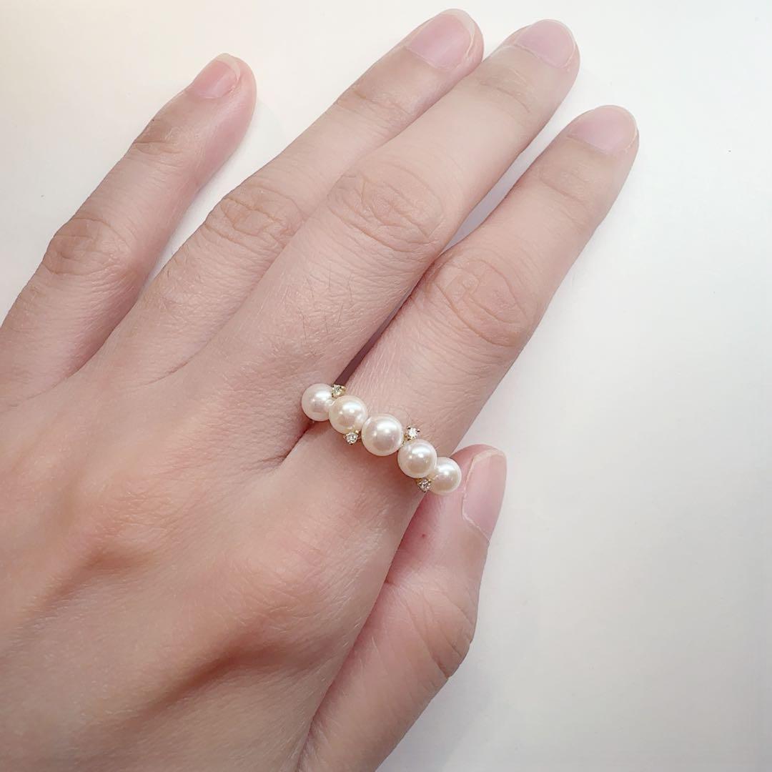 【K18】アコヤ真珠リング 4.5mm ダイヤモンド付 新品