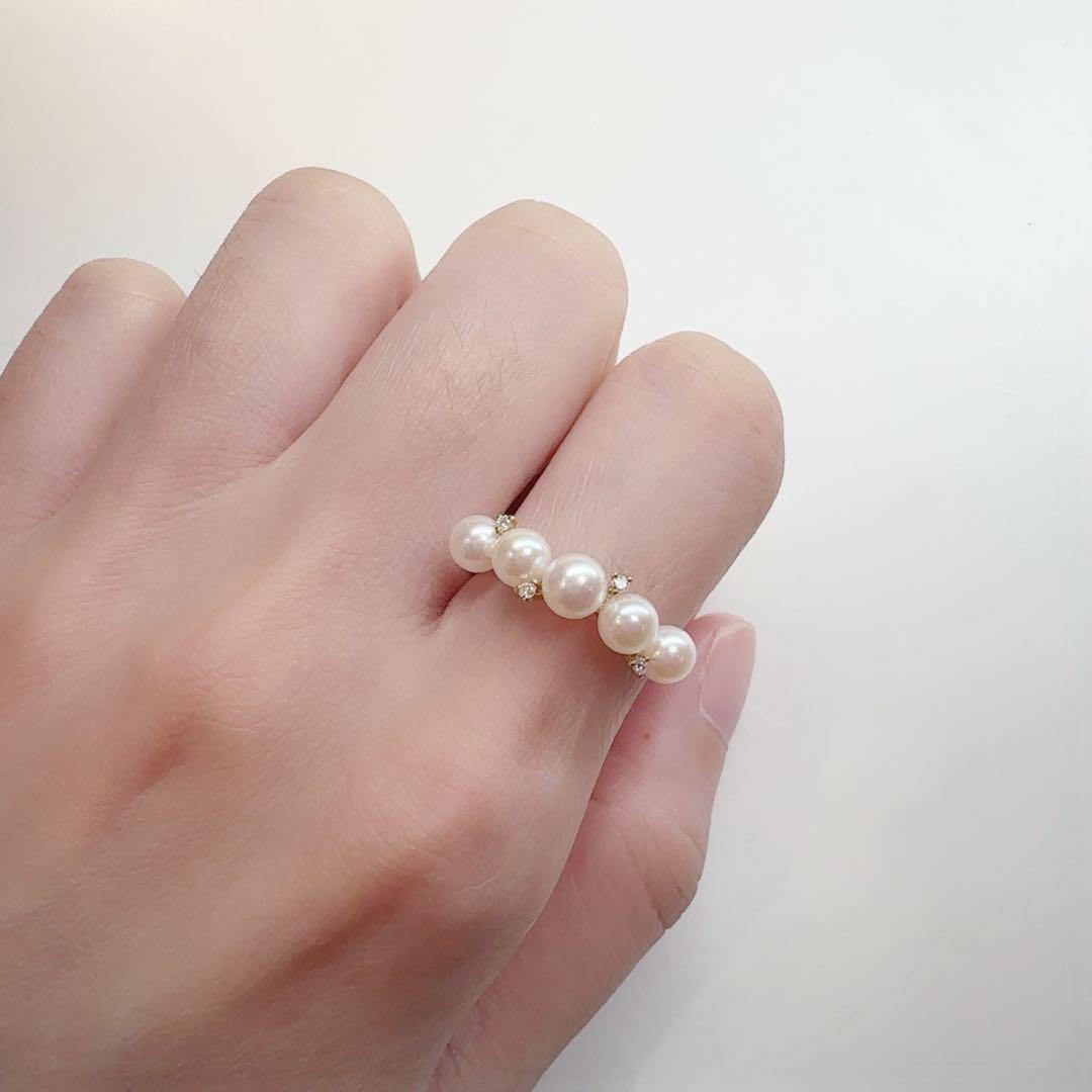 【K18】アコヤ真珠リング 4.5mm ダイヤモンド付 新品