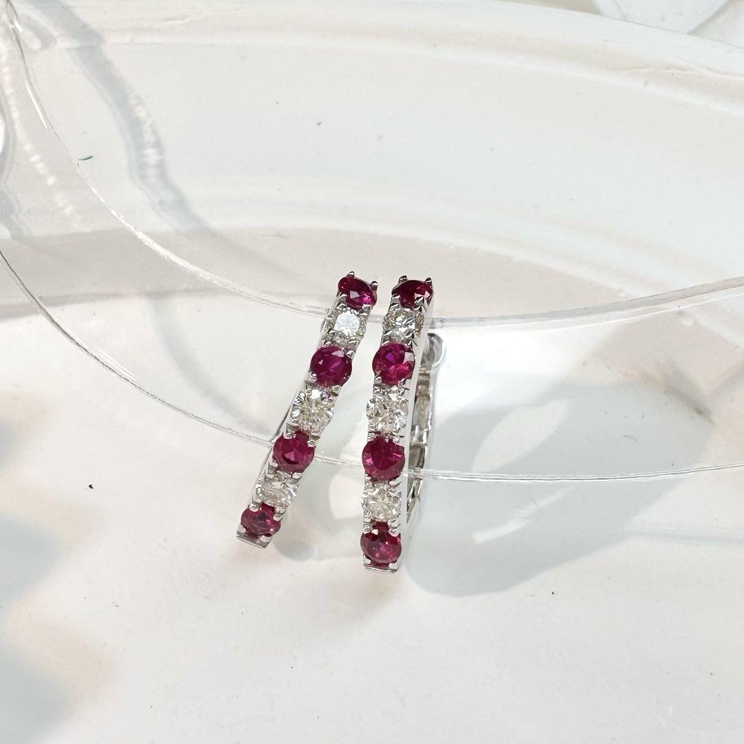 【K18】ルビー0.2ct*2 ピアス デザイン ダイヤ