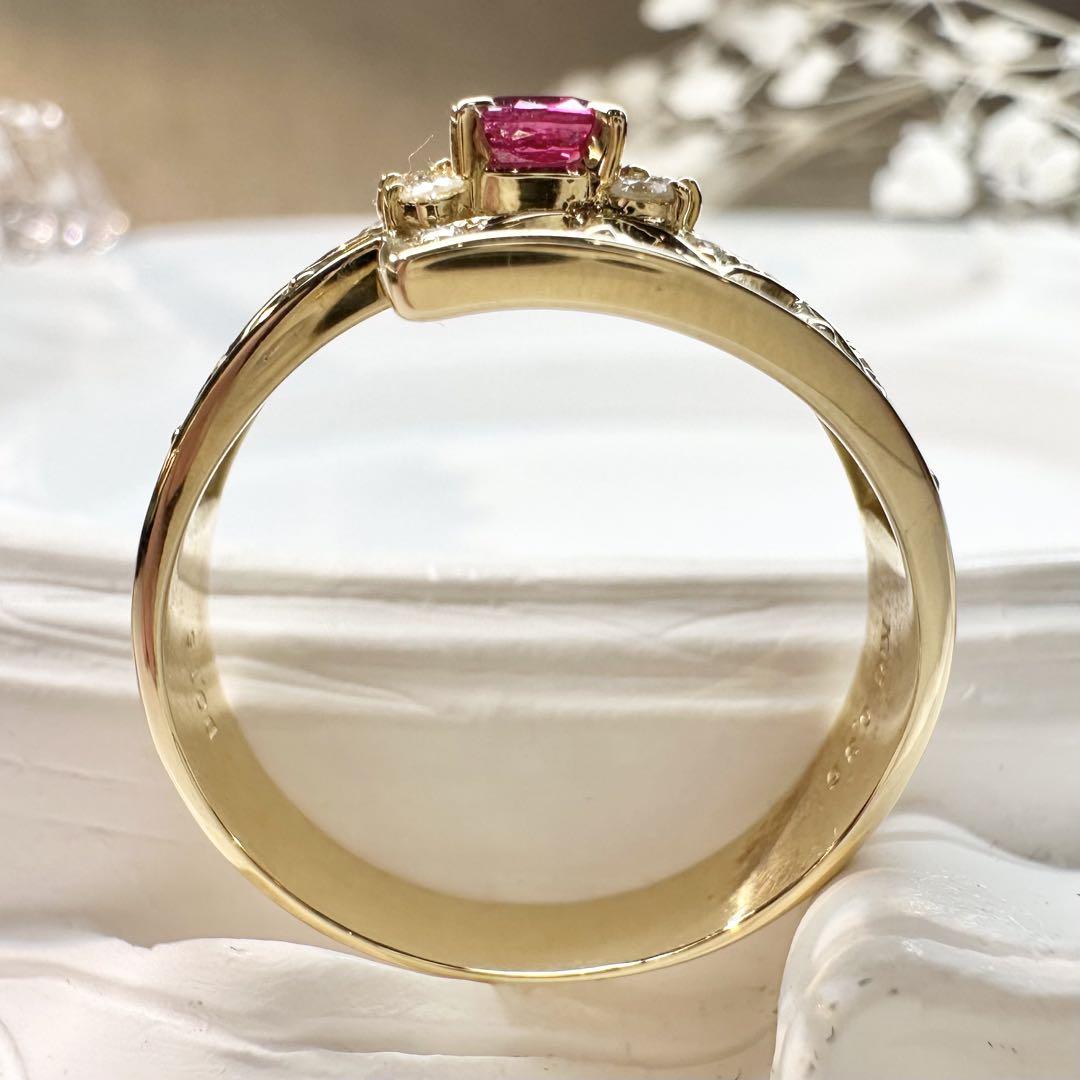 【K18】ルビー 0.35ct リング ダイヤモンド