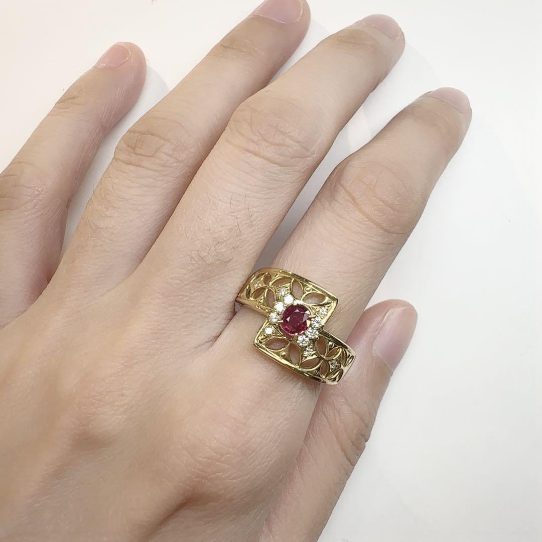 【K18】ルビー 0.35ct リング ダイヤモンド