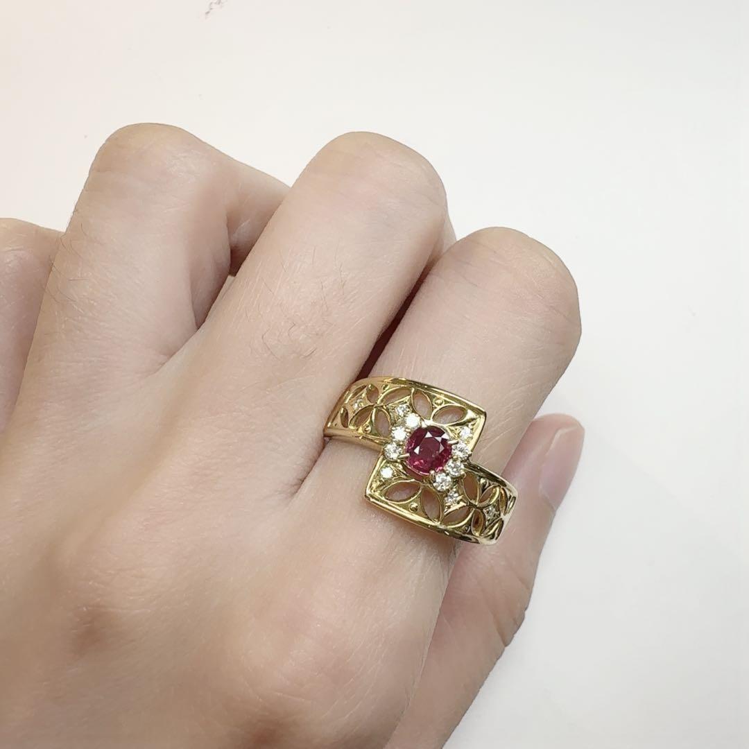 【K18】ルビー 0.35ct リング ダイヤモンド
