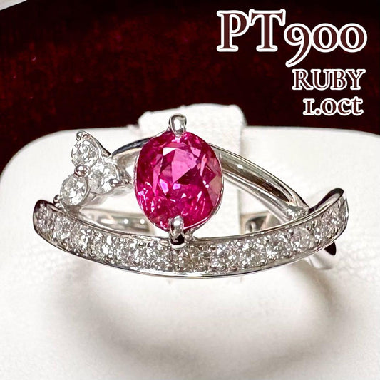 PT900 ルビー ダイヤモンド リング 1.0ct リポンモチーフ