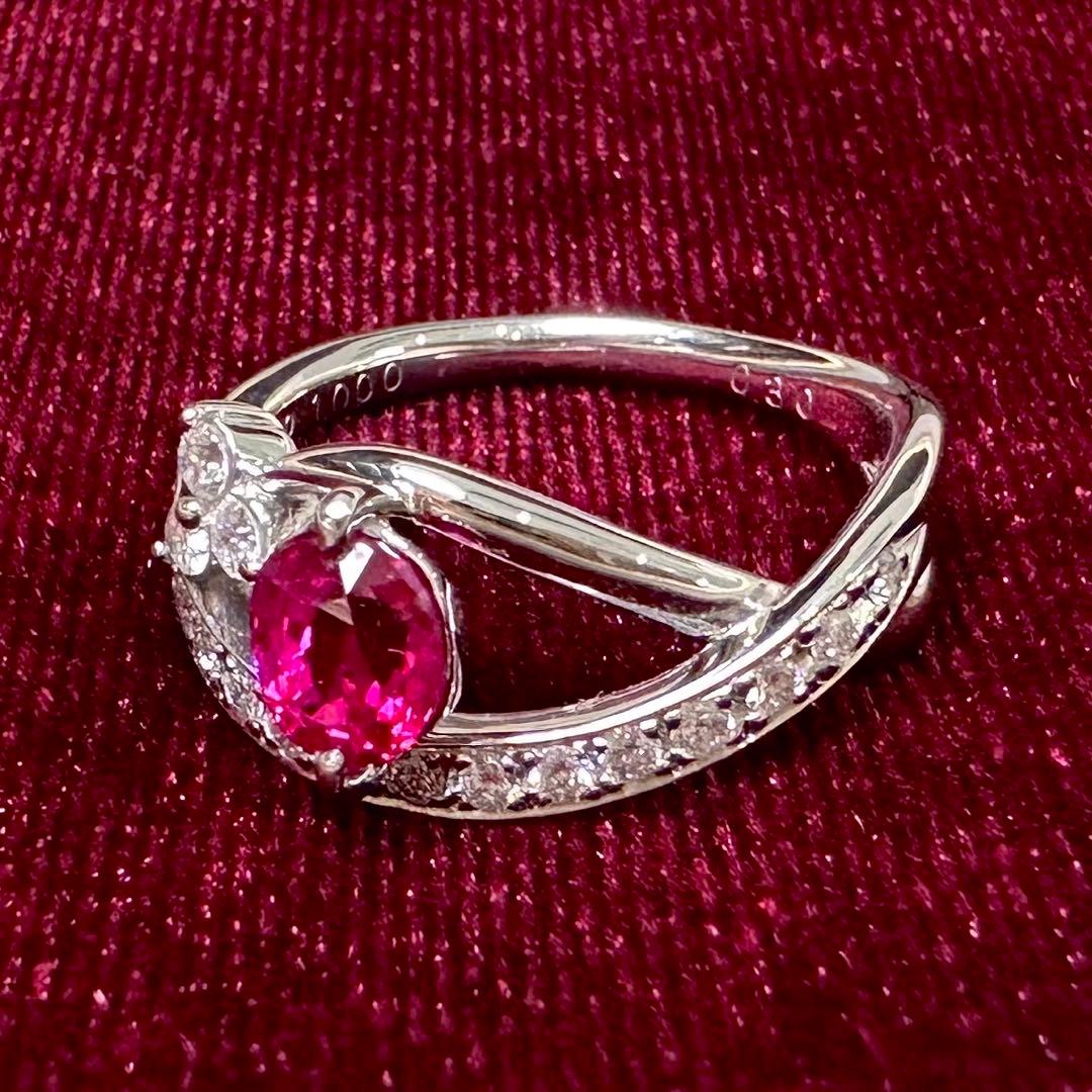 PT900 ルビー ダイヤモンド リング 1.0ct リポンモチーフ