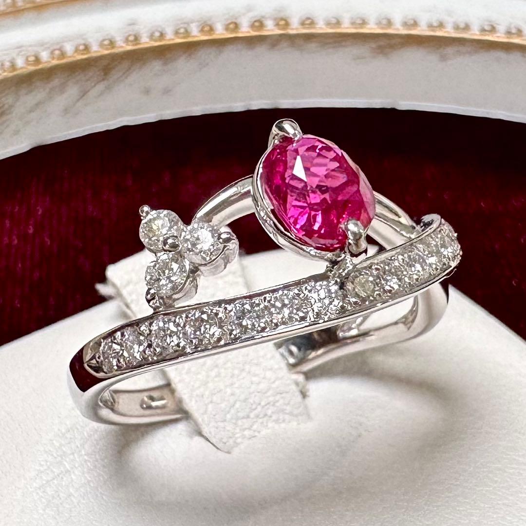 PT900 ルビー ダイヤモンド リング 1.0ct リポンモチーフ