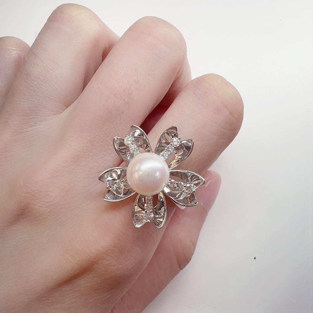 K18WG】アコヤパールリング ダイヤモンド装飾 8.6mm珠 – ABABIL.gems