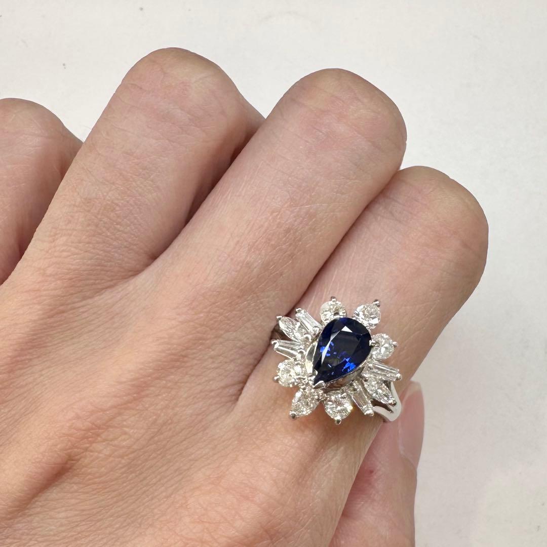 PT900 サファイア 1.21ct ダイヤモンド 取り巻きリング