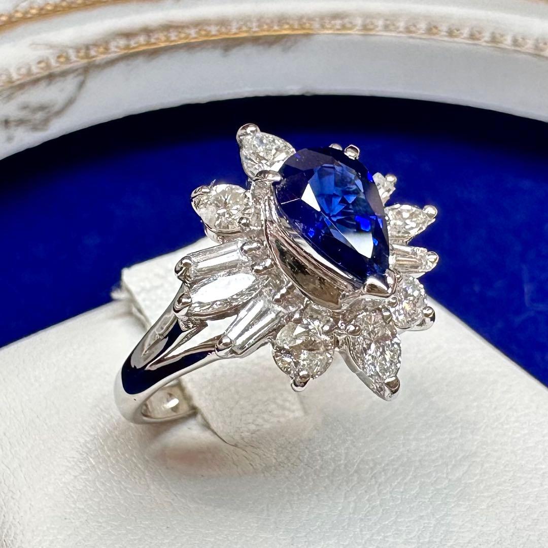 PT900 サファイア 1.21ct ダイヤモンド 取り巻きリング
