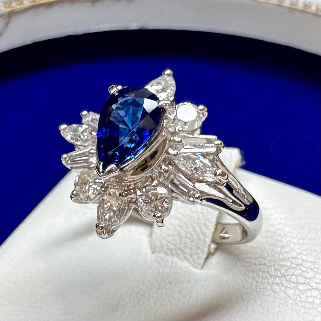PT900 サファイア 1.21ct ダイヤモンド 取り巻きリング