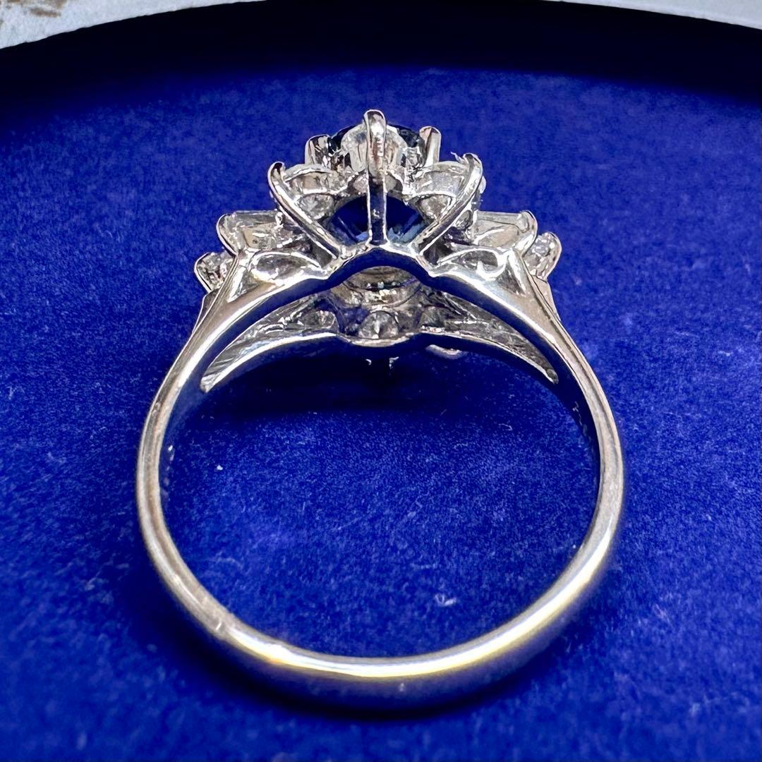 PT900 サファイア 1.21ct ダイヤモンド 取り巻きリング