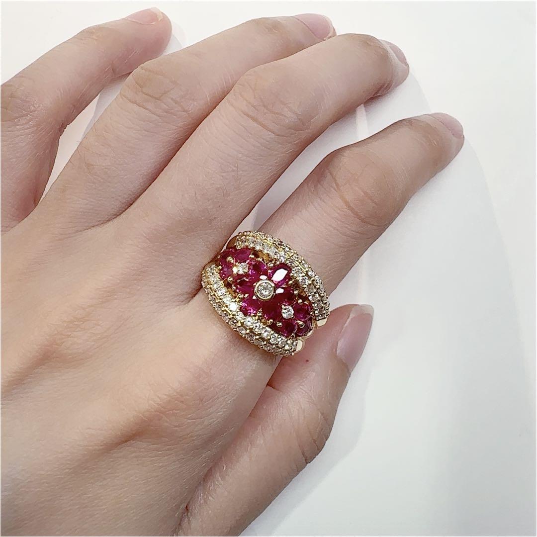 【K18】ルビー 2.33ct リング ダイヤ 花束