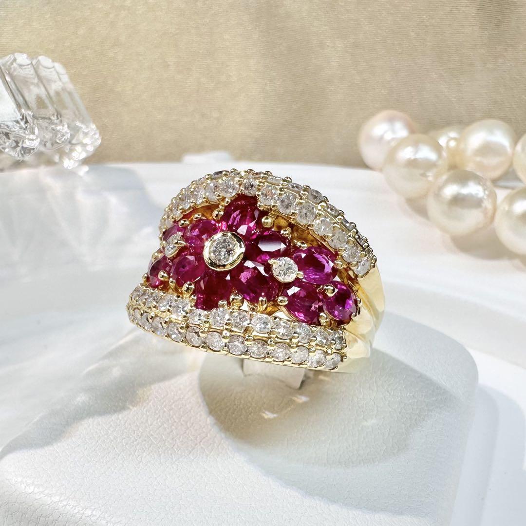 【K18】ルビー 2.33ct リング ダイヤ 花束